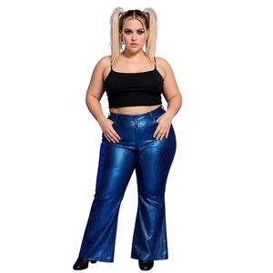 Vintage 90s Y2K Heart‎ Attack Jrs 13 Poly Vinyl Blue Snake Print Flare Rave Club